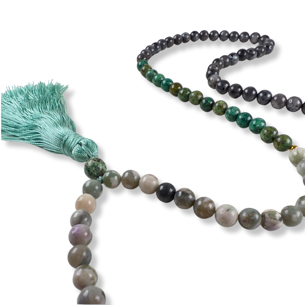Collar Mala de Jaspe, Turquesa y Larvikita