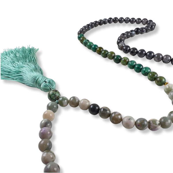 Collar Mala de Jaspe, Turquesa y Larvikita