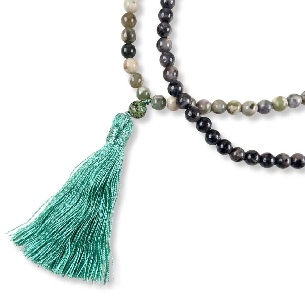 Collar Mala de Jaspe, Turquesa y Larvikita