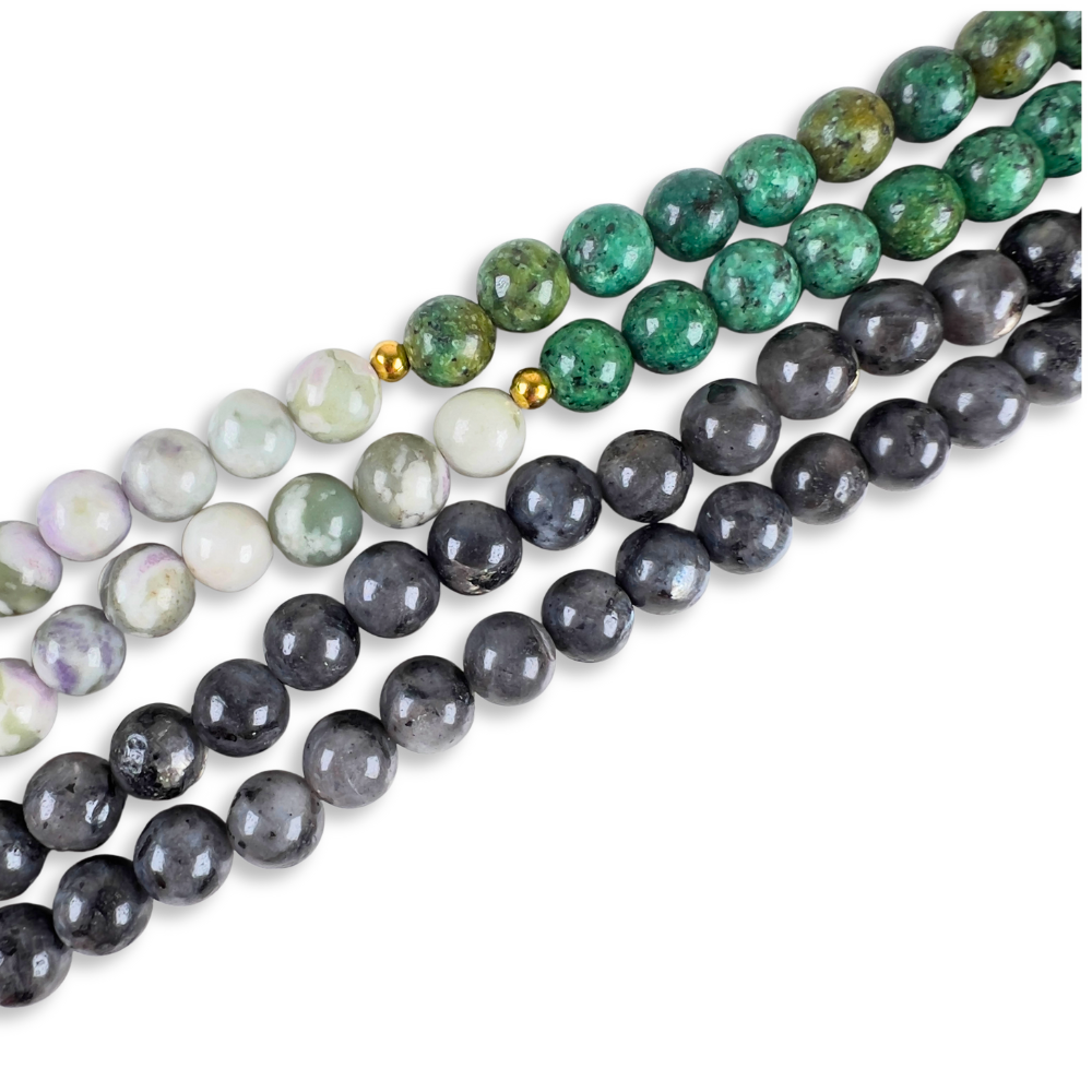 Collar Mala de Jaspe, Turquesa y Larvikita