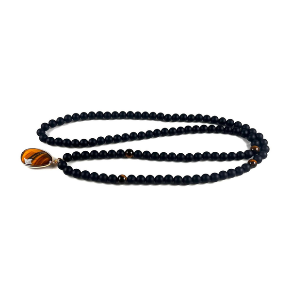 Conjunto Ónix Negro con Dije Ojo de Tigre