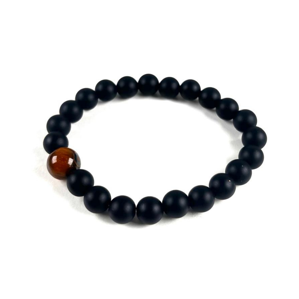 Conjunto Ónix Negro con Dije Ojo de Tigre