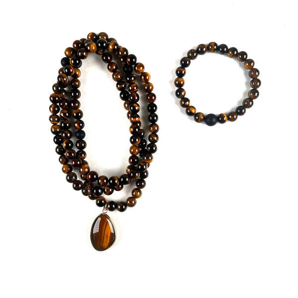 Conjunto con Cuentas y Dije de Ojo de Tigre