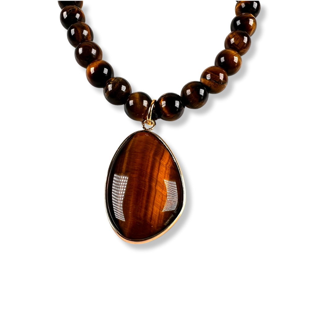 Conjunto con Cuentas y Dije de Ojo de Tigre