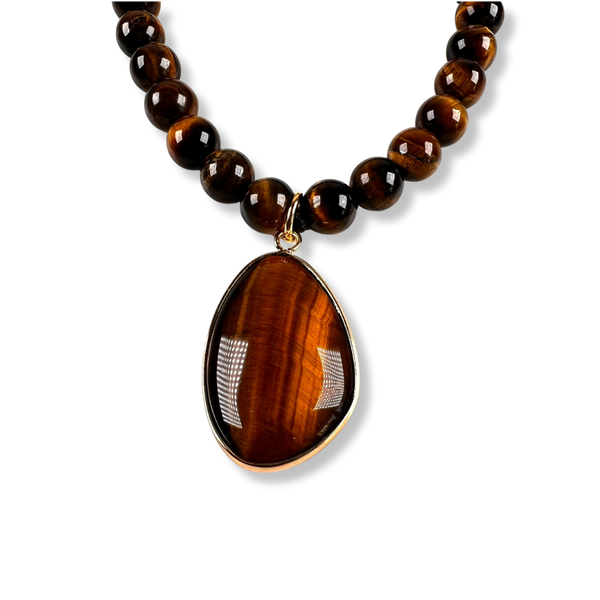 Conjunto con Cuentas y Dije de Ojo de Tigre