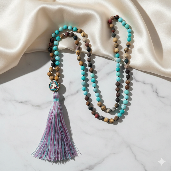 Collar Mala Nepalí de Meditación - Colgante Om