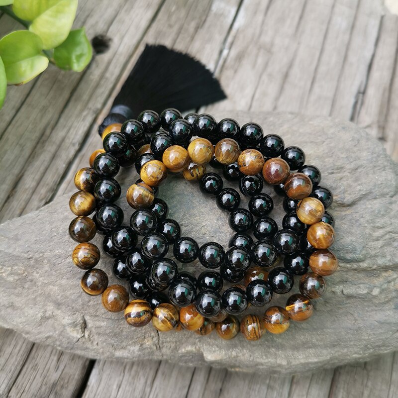 Conjunto Japa Mala Ónix Negro y Ojo de Tigre