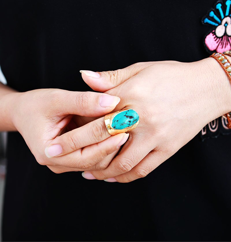 Anillo de piedra grande con Turquesa - Talla 7 US