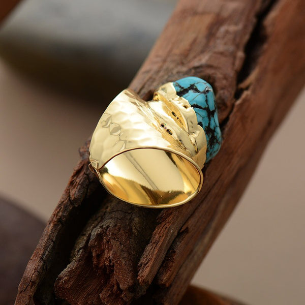 Anillo de piedra grande con Turquesa - Talla 7 US