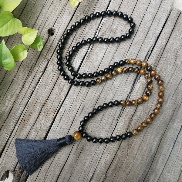 Conjunto Japa Mala Ónix Negro y Ojo de Tigre