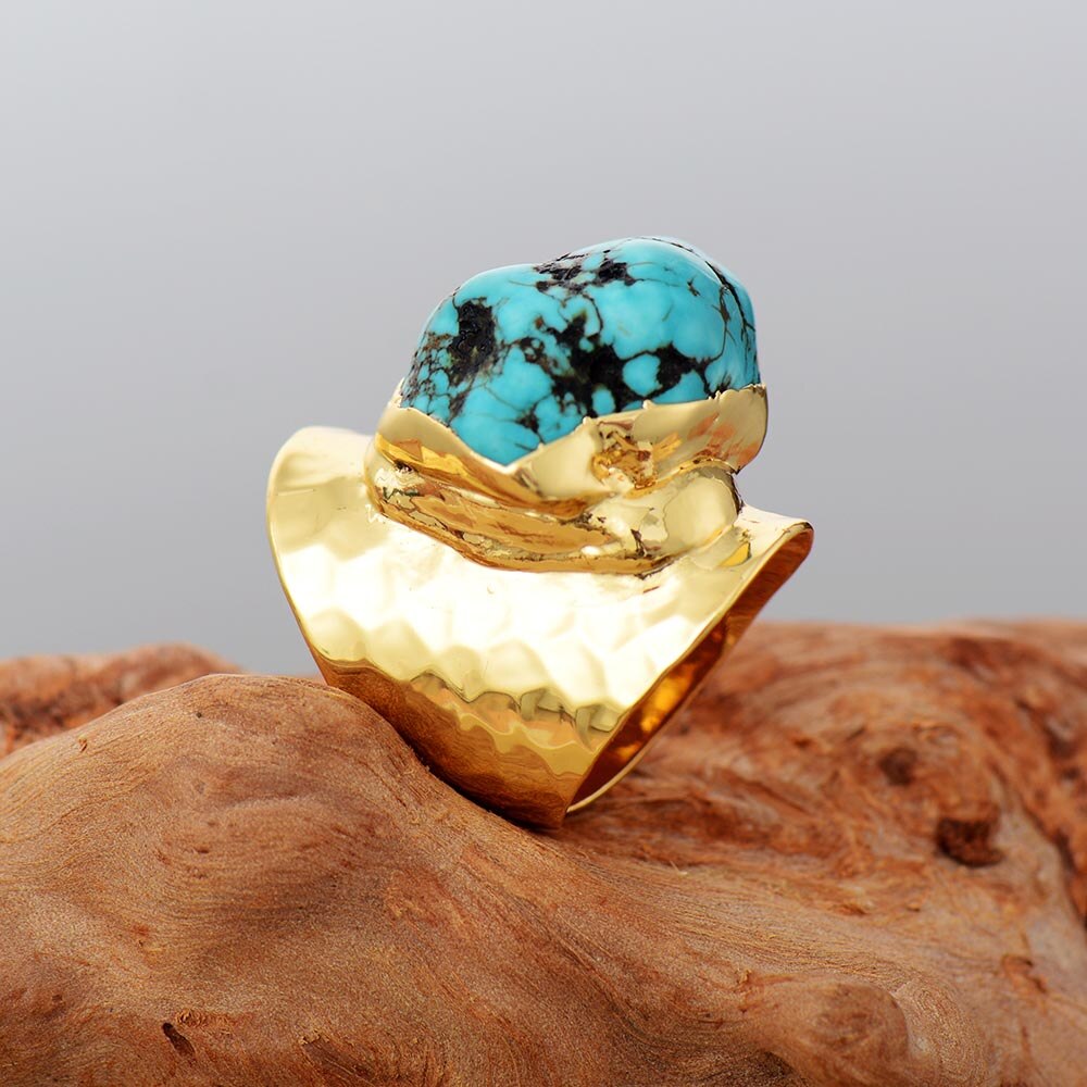 Anillo de piedra grande con Turquesa - Talla 7 US