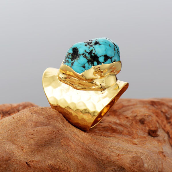 Anillo de piedra grande con Turquesa - Talla 7 US