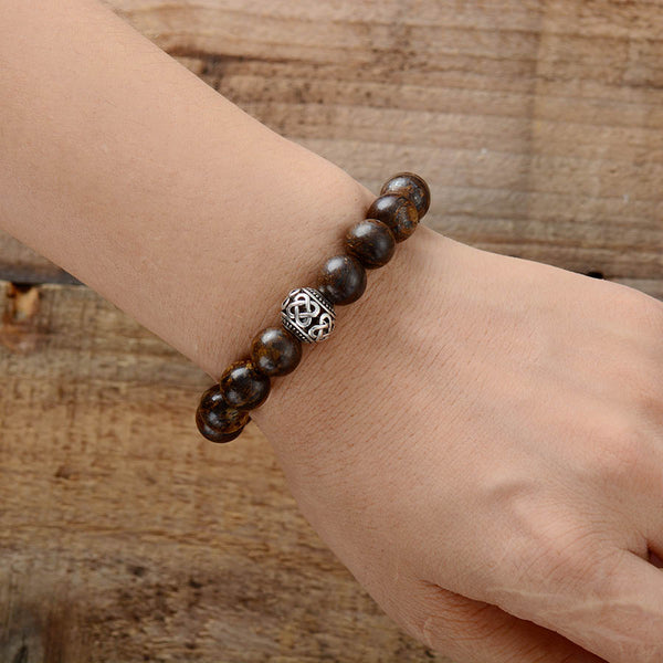 Pulsera de cuenta tibetana y broncita 10mm