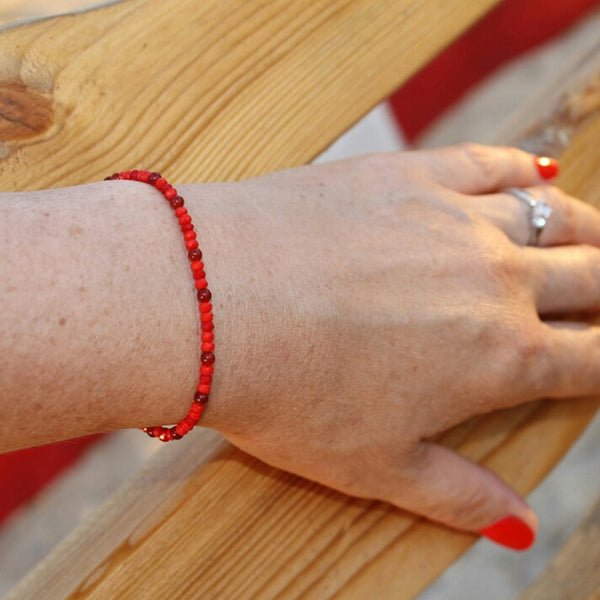 Pulsera de piedra natural 3mm con cuentas de Ónix Rojo
