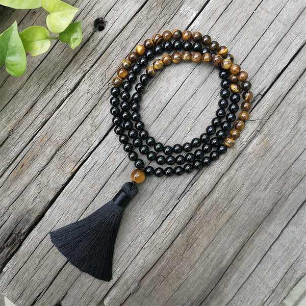 Conjunto Japa Mala Ónix Negro y Ojo de Tigre