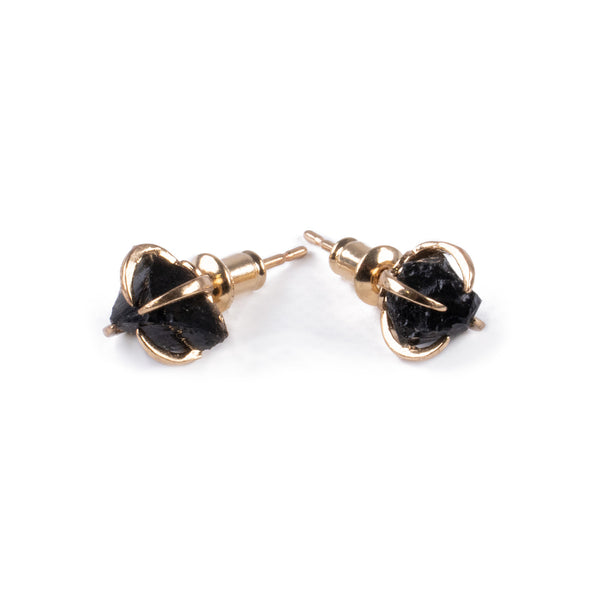Aros Minimalistas de Obsidiana dorados