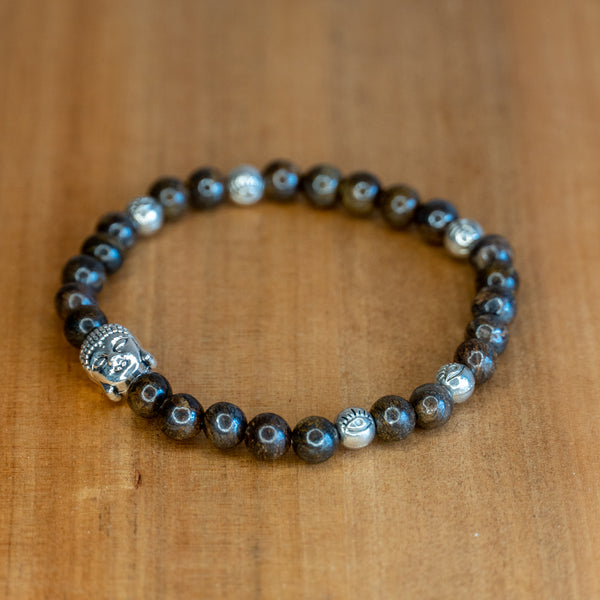 Pulsera de Broncita 6mm<br>con Cabeza de Buda 🧘‍♂️