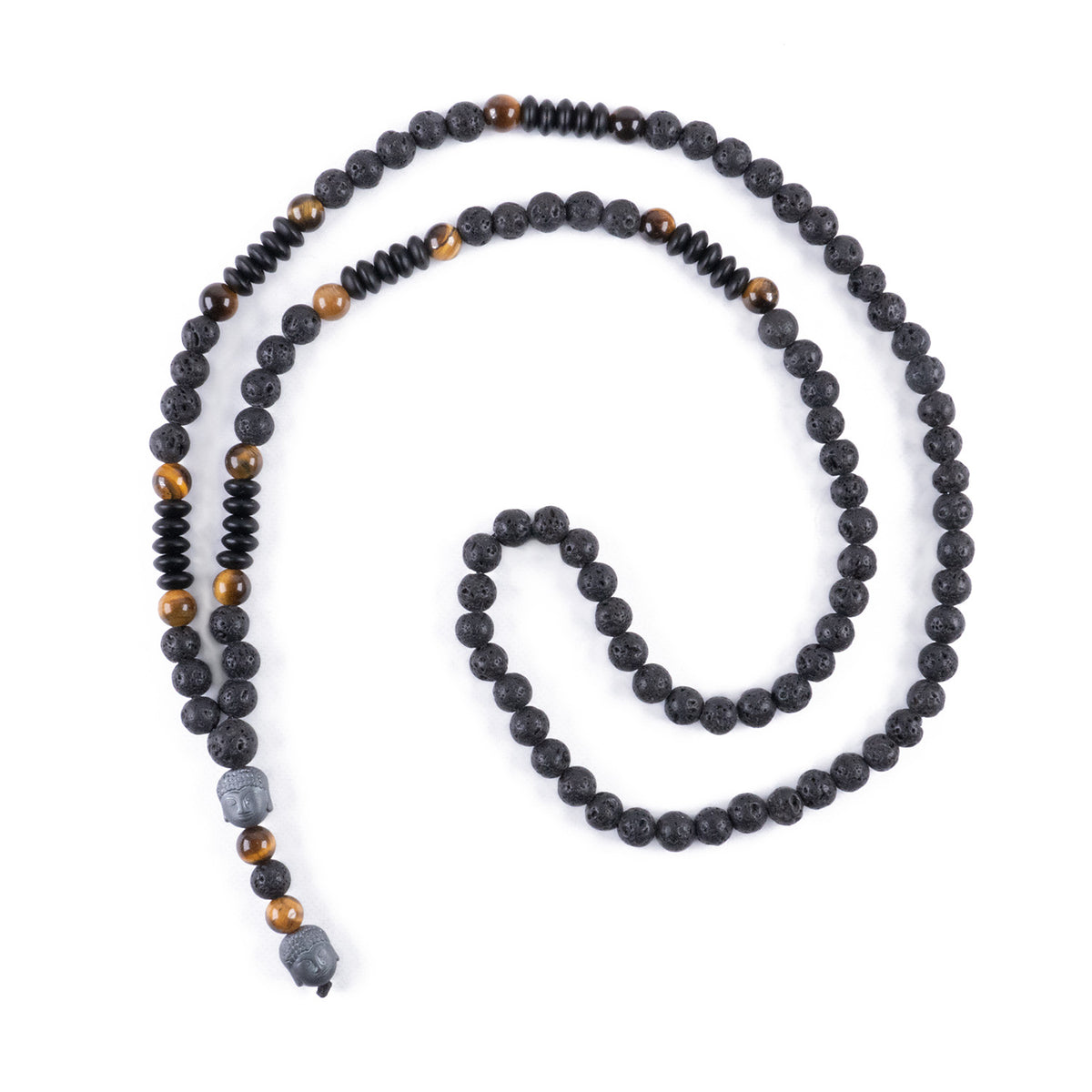 Collar Cabeza de Buda con Ojo de Tigre y Piedra Volcánica