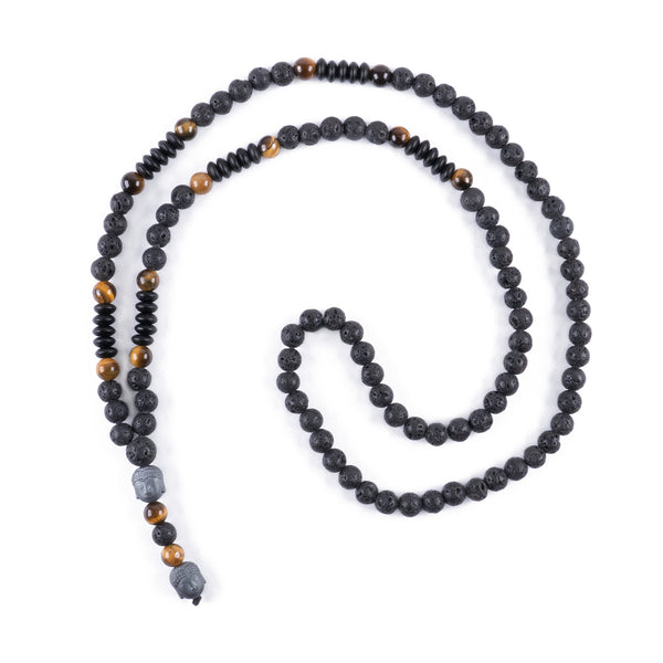 Collar Cabeza de Buda con Ojo de Tigre y Piedra Volcánica