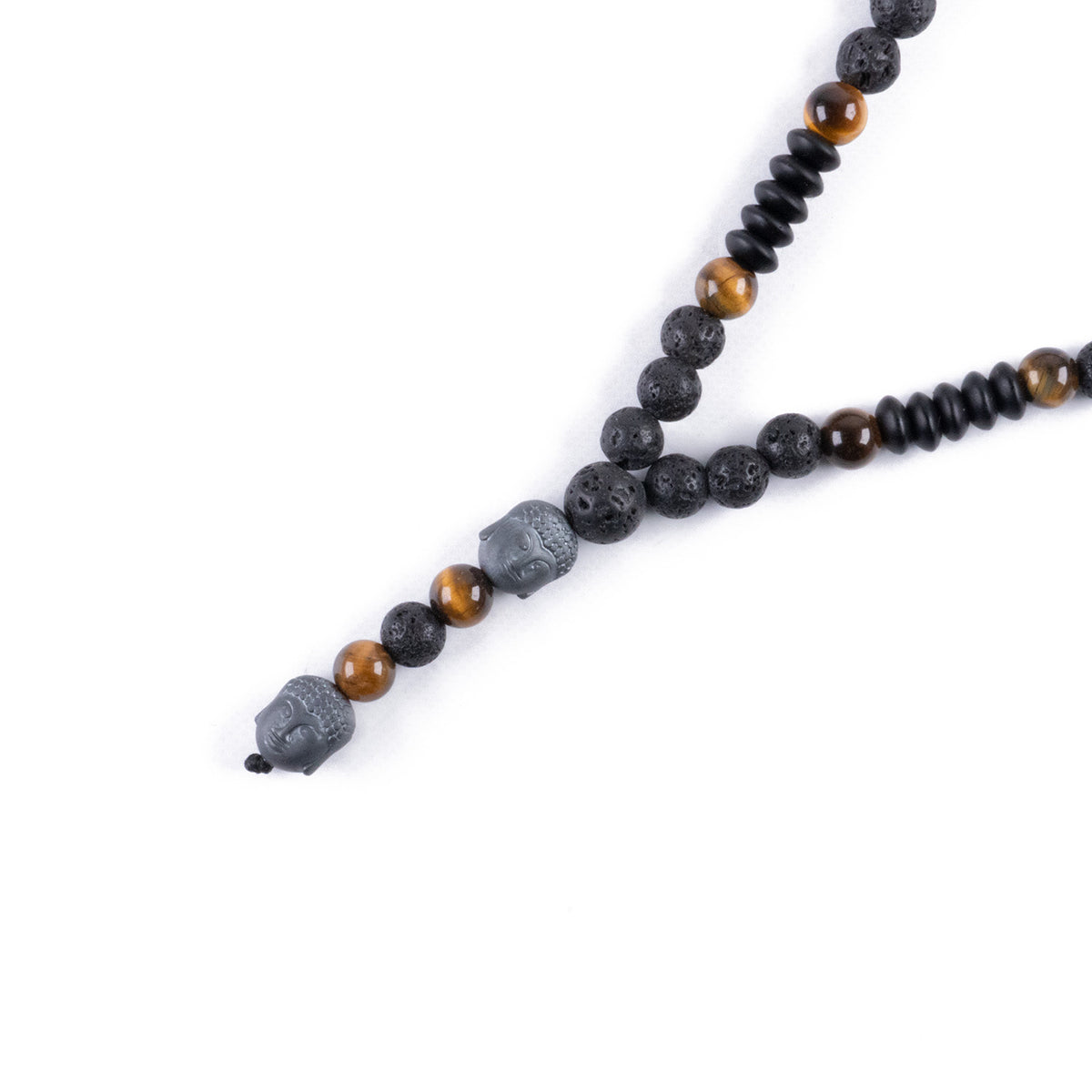 Collar Cabeza de Buda con Ojo de Tigre y Piedra Volcánica
