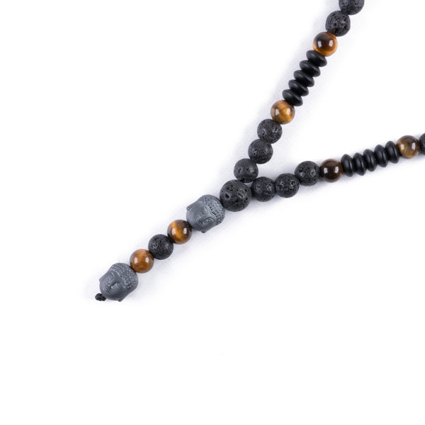 Collar Cabeza de Buda con Ojo de Tigre y Piedra Volcánica
