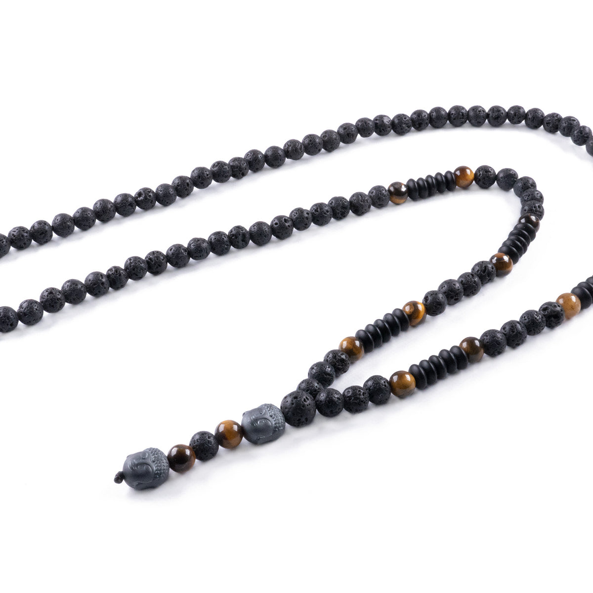 Collar Cabeza de Buda con Ojo de Tigre y Piedra Volcánica
