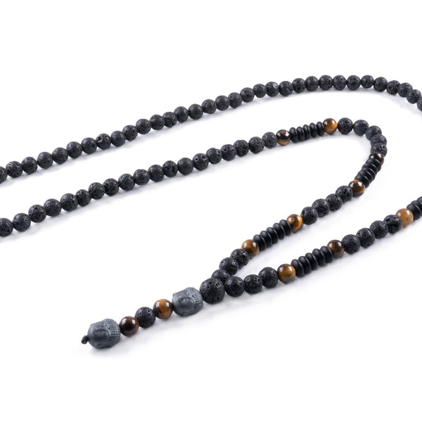 Collar Cabeza de Buda con Ojo de Tigre y Piedra Volcánica