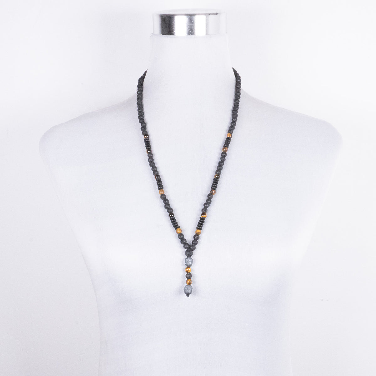 Collar Cabeza de Buda con Ojo de Tigre y Piedra Volcánica