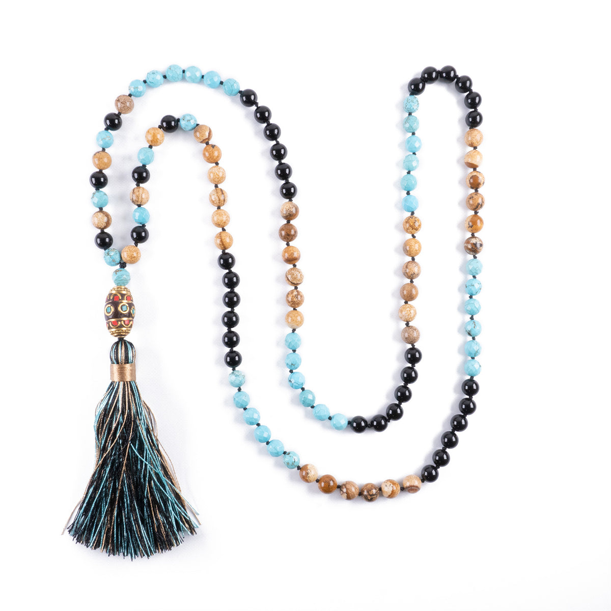 Mala Nepalí de Jaspe y Ónix<br>para Vigor y Energía Interior