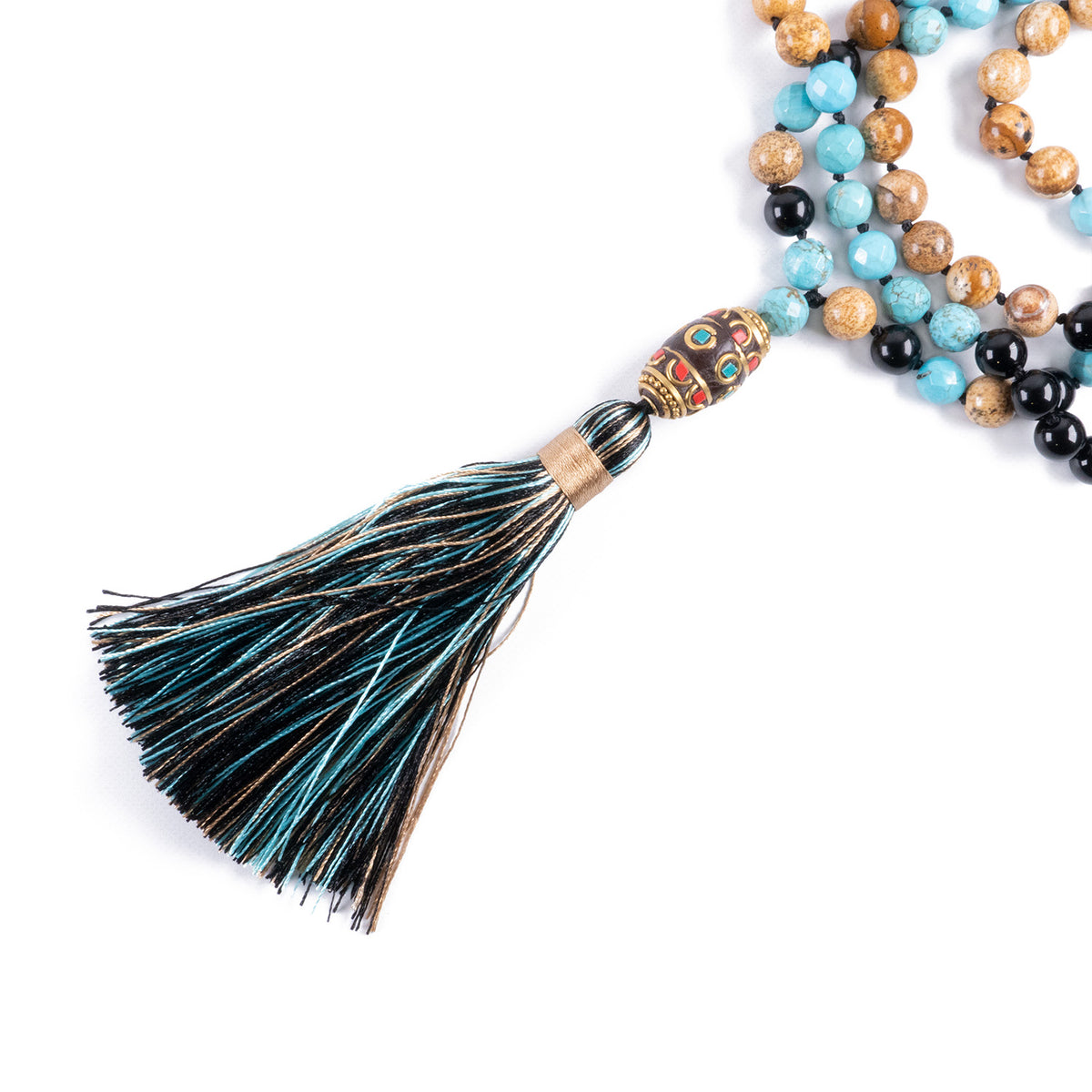 Mala Nepalí de Jaspe y Ónix<br>para Vigor y Energía Interior