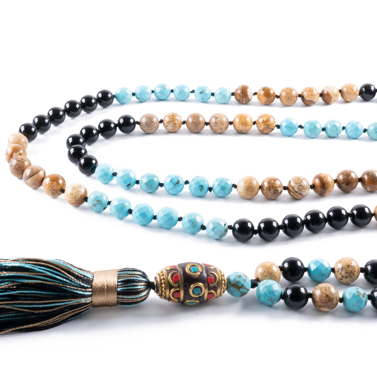 Mala Nepalí de Jaspe y Ónix<br>para Vigor y Energía Interior