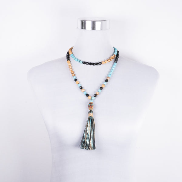 Mala Nepalí de Jaspe y Ónix<br>para Vigor y Energía Interior