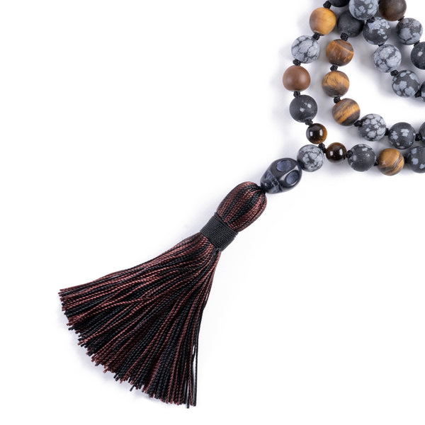 Collar de jaspe y ojo de tigre con detalle cráneo