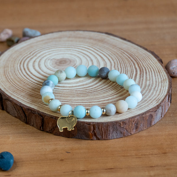 Pulsera Yoga de Amazonita Natural con colgante Elefante