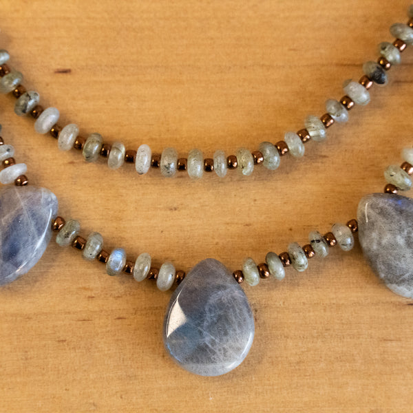 Collar Corto con Colgante Gotas de Agua de Labradorita
