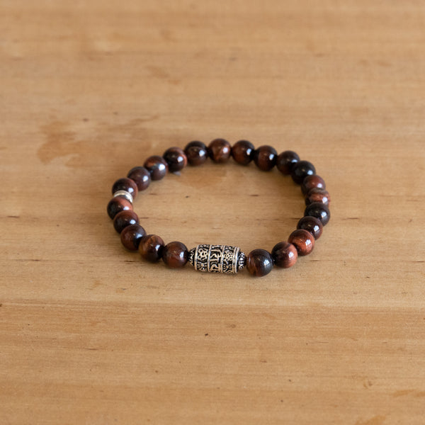 Pulsera de Ojo de Tigre - Om Mani Padme Hum