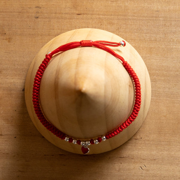 Pulsera Hilo rojo, Corazón y cuentas de plata 925