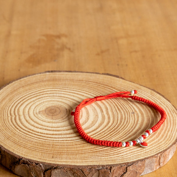 Pulsera Hilo rojo, Corazón y cuentas de plata 925