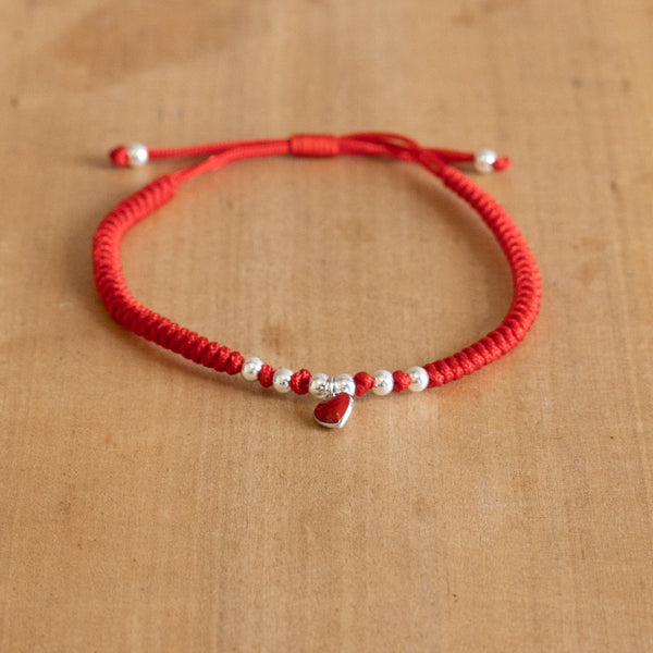 Pulsera Hilo rojo, Corazón y cuentas de plata 925