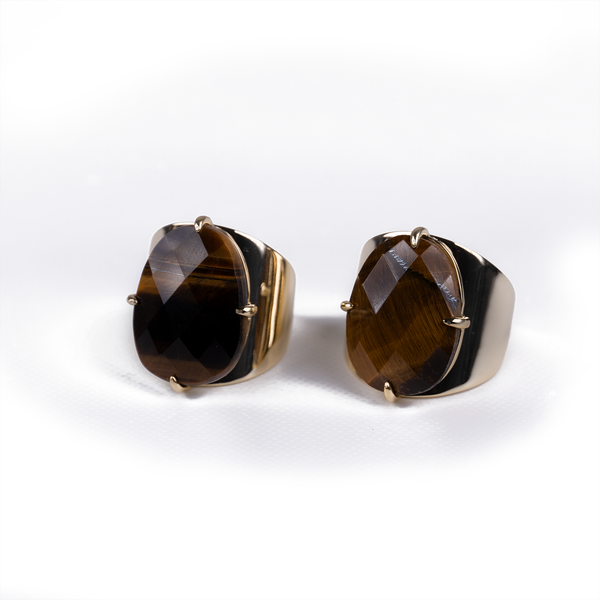 Anillo de piedra grande con Ojo de Tigre - Talla 7 US