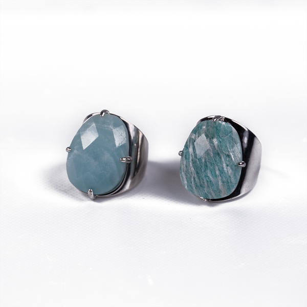 Anillo Plateado de piedra grande de Amazonita - Talla 7 US