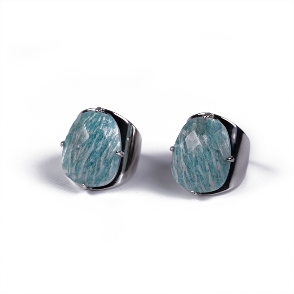 Anillo Plateado de piedra grande de Amazonita - Talla 7 US