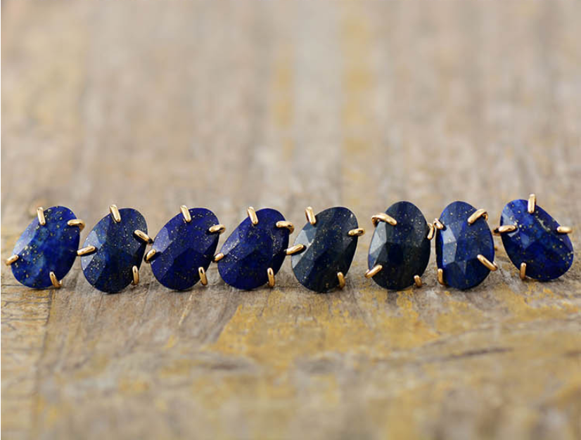 Aros Piedra Natural Lapislázuli Ovalados