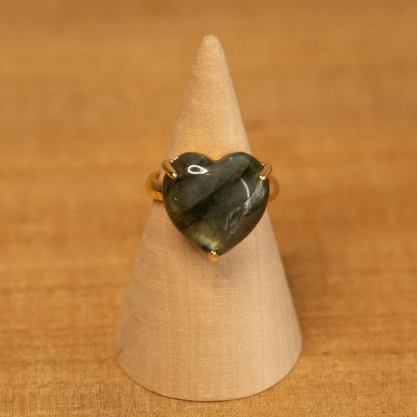 Anillo Corazón de piedra Labradorita - Talla 7 US