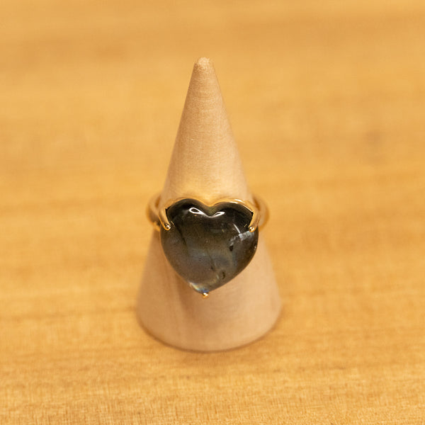 Anillo Corazón de piedra Labradorita - Talla 7 US
