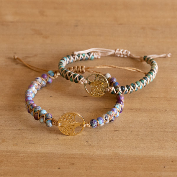 Pulsera de Piedra Natural - Jaspe africano y árbol de la vida