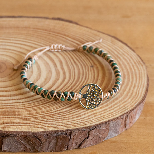 Pulsera de Piedra Natural - Jaspe africano y árbol de la vida