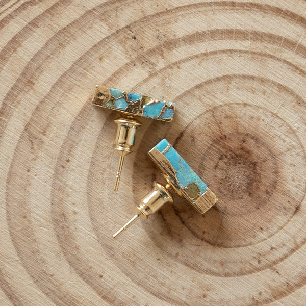 Aros Rectangulares de Turquesa dorados
