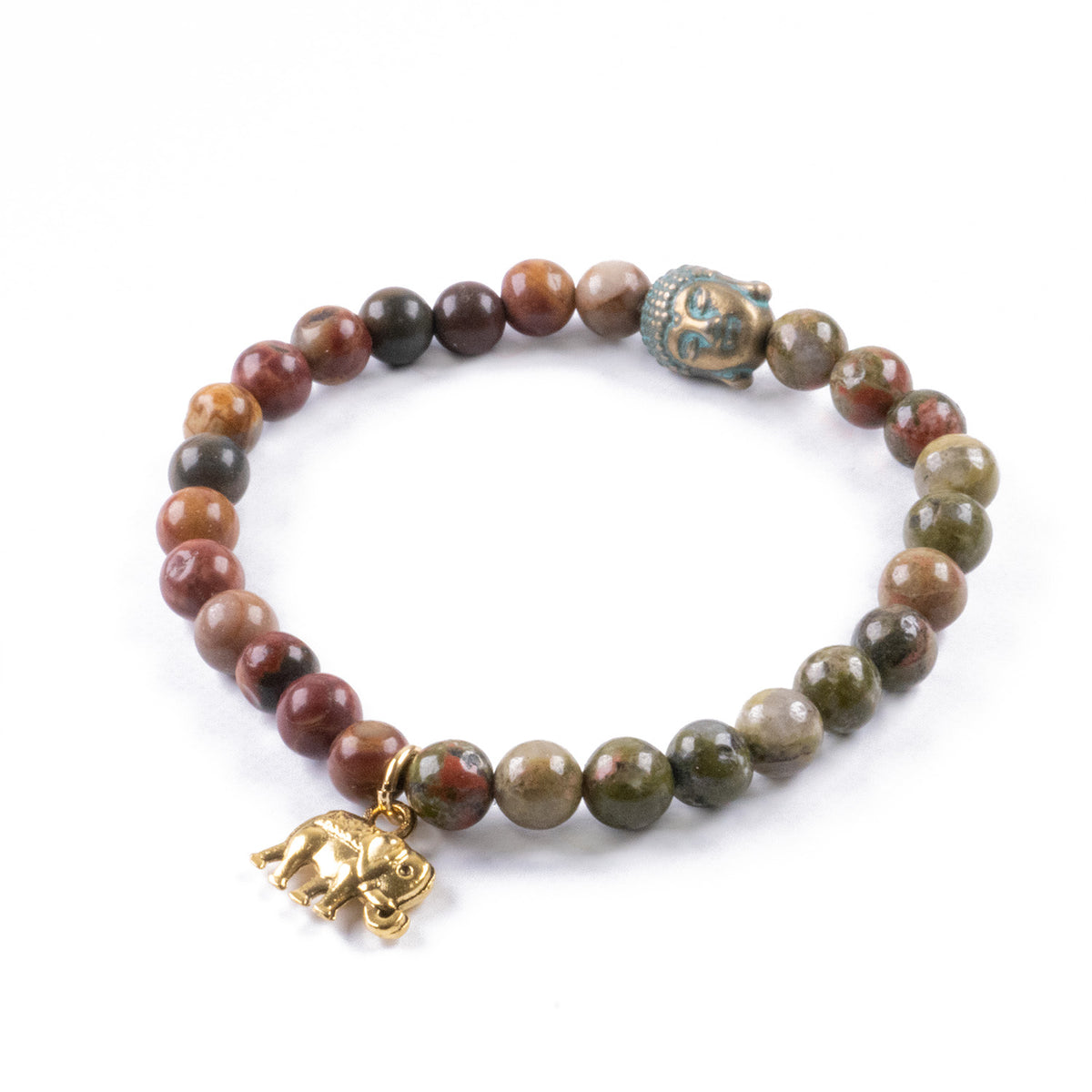 Pulsera Yoga de jaspe Natural con colgante Elefante y Buda