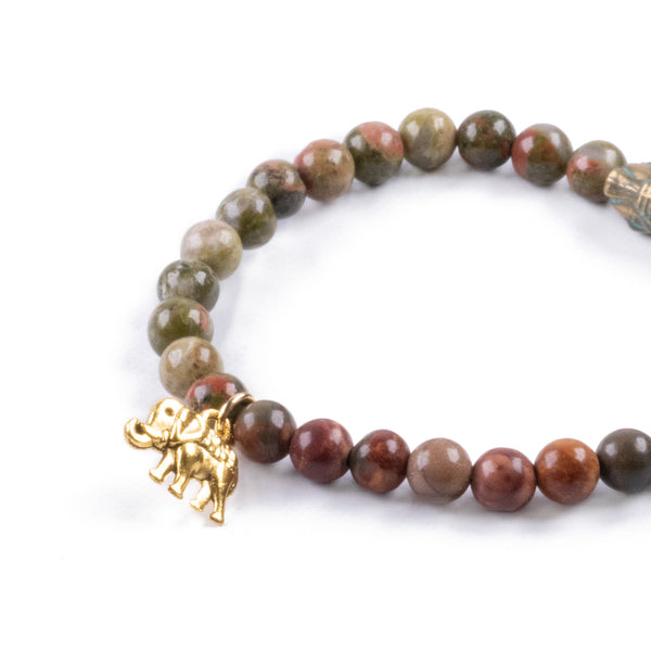 Pulsera Yoga de jaspe Natural con colgante Elefante y Buda